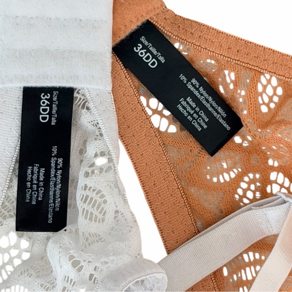 Rene Rofe Lace Wireless Bra Set of 2 White Peach 36DD Padded Plunge NWOT - Picture 7 of 8